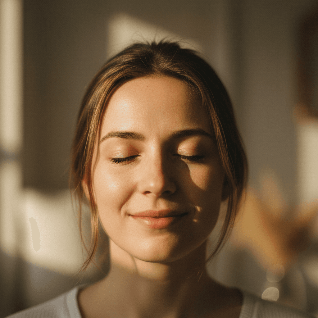 Person with serene peaceful expression