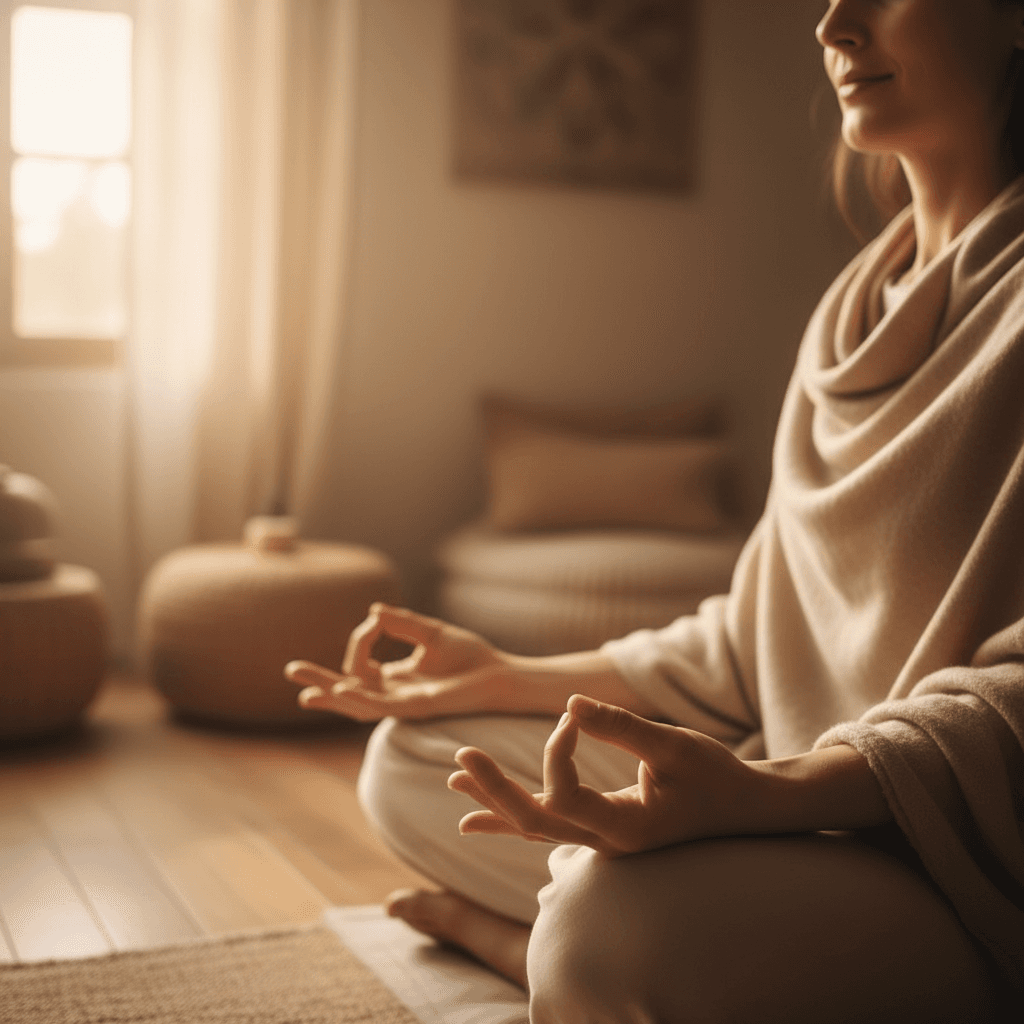 Hands in meditative mudra position